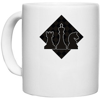                       UDNAG White Ceramic Coffee / Tea Mug 'Chess | Chess pieces 8' Perfect for Gifting [330ml]                                              