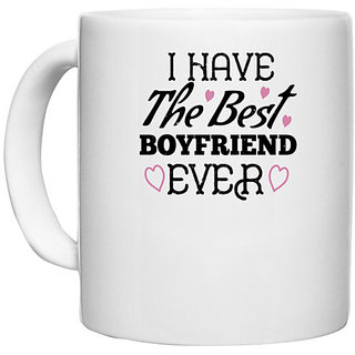                       UDNAG White Ceramic Coffee / Tea Mug 'Couple | I have the best boyfriend ever' Perfect for Gifting [330ml]                                              