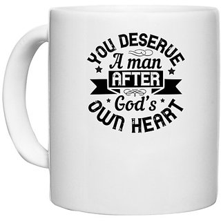                       UDNAG White Ceramic Coffee / Tea Mug 'Couple | You deserve a man after own heart' Perfect for Gifting [330ml]                                              