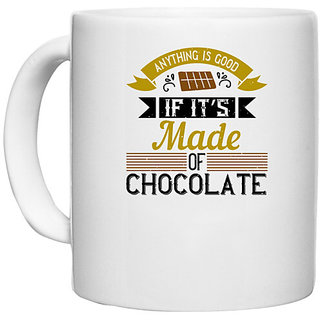                       UDNAG White Ceramic Coffee / Tea Mug 'Cooking | Anything is good if its made of chocolate' Perfect for Gifting [330ml]                                              
