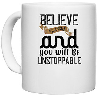                       UDNAG White Ceramic Coffee / Tea Mug 'Cooking | believe in yourself' Perfect for Gifting [330ml]                                              
