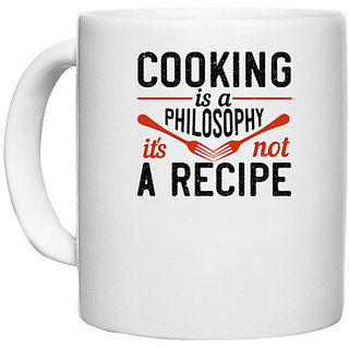                      UDNAG White Ceramic Coffee / Tea Mug 'Cooking | Cooking is a philosophy it's not a recipe' Perfect for Gifting [330ml]                                              