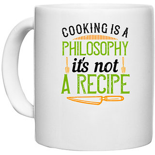                       UDNAG White Ceramic Coffee / Tea Mug 'Cooking | Cooking is a philosophy,it's not a recipe' Perfect for Gifting [330ml]                                              