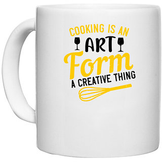                       UDNAG White Ceramic Coffee / Tea Mug 'Cooking | Cooking is an art form, a creative thing' Perfect for Gifting [330ml]                                              