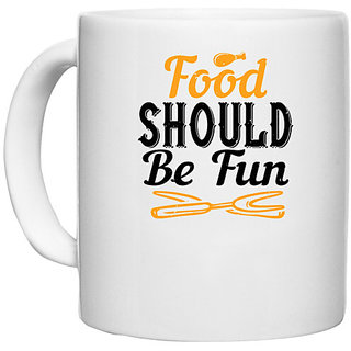                       UDNAG White Ceramic Coffee / Tea Mug 'Cooking | Food fun' Perfect for Gifting [330ml]                                              