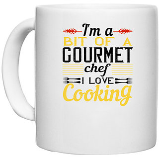                      UDNAG White Ceramic Coffee / Tea Mug 'Cooking | I'm a bit of a gourmet chef. I love cooking' Perfect for Gifting [330ml]                                              