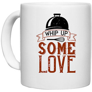                      UDNAG White Ceramic Coffee / Tea Mug 'Cooking | whip up some love' Perfect for Gifting [330ml]                                              