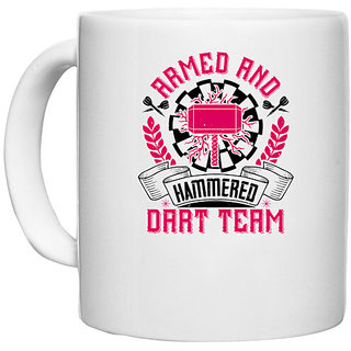                       UDNAG White Ceramic Coffee / Tea Mug 'Dart | Armed and Hammered dart team' Perfect for Gifting [330ml]                                              