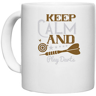                       UDNAG White Ceramic Coffee / Tea Mug 'Dart | keep calm and play darts' Perfect for Gifting [330ml]                                              