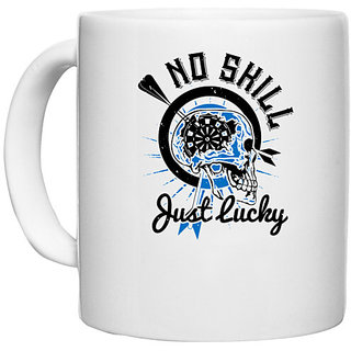                       UDNAG White Ceramic Coffee / Tea Mug 'Dart | No skill Just Lucky' Perfect for Gifting [330ml]                                              