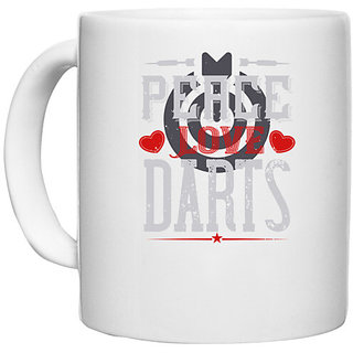                       UDNAG White Ceramic Coffee / Tea Mug 'Dart | Peace Love Darts' Perfect for Gifting [330ml]                                              