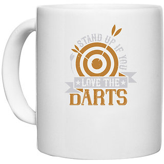                       UDNAG White Ceramic Coffee / Tea Mug 'Dart | Stand up if you love the darts' Perfect for Gifting [330ml]                                              