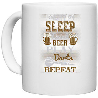                       UDNAG White Ceramic Coffee / Tea Mug 'Dart | eat sleep drink beer play darts repeat' Perfect for Gifting [330ml]                                              