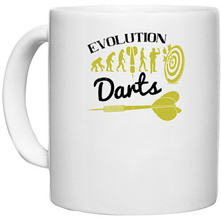                       UDNAG White Ceramic Coffee / Tea Mug 'Dart | Evolution darts' Perfect for Gifting [330ml]                                              