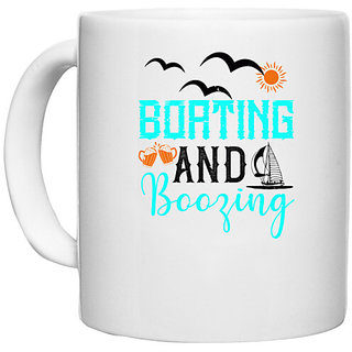                       UDNAG White Ceramic Coffee / Tea Mug 'Girls trip | boating and boozing' Perfect for Gifting [330ml]                                              