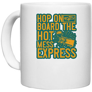                       UDNAG White Ceramic Coffee / Tea Mug 'Girls trip | hop on board the hot mess express' Perfect for Gifting [330ml]                                              