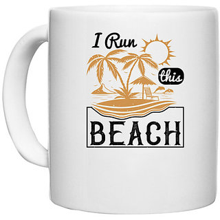                       UDNAG White Ceramic Coffee / Tea Mug 'Girls trip | i run this beach' Perfect for Gifting [330ml]                                              