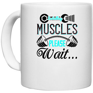                       UDNAG White Ceramic Coffee / Tea Mug 'Girls trip | installing muscles please wait' Perfect for Gifting [330ml]                                              