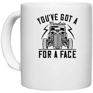                       UDNAG White Ceramic Coffee / Tea Mug 'Hot Rod Car | 0 You've got a mountain for a face' Perfect for Gifting [330ml]                                              