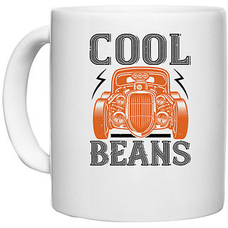                       UDNAG White Ceramic Coffee / Tea Mug 'Hot Rod Car | Cool beans' Perfect for Gifting [330ml]                                              