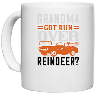                       UDNAG White Ceramic Coffee / Tea Mug 'Hot Rod Car | Grandma Got Run Over by a Reindeer' Perfect for Gifting [330ml]                                              