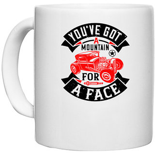                       UDNAG White Ceramic Coffee / Tea Mug 'Hot Rod Car | You've got a mountain for a face' Perfect for Gifting [330ml]                                              