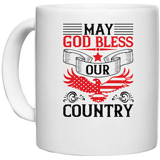                      UDNAG White Ceramic Coffee / Tea Mug 'Independance Day | bless our country' Perfect for Gifting [330ml]                                              