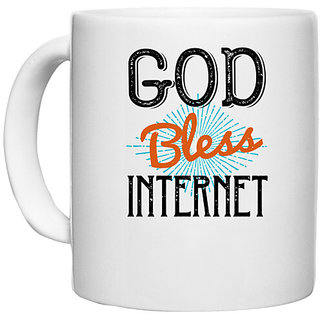                       UDNAG White Ceramic Coffee / Tea Mug 'Internet | bless internet 2' Perfect for Gifting [330ml]                                              