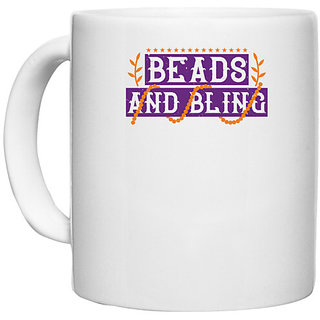                       UDNAG White Ceramic Coffee / Tea Mug 'Mardi Gras | beads and bling' Perfect for Gifting [330ml]                                              