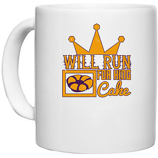                       UDNAG White Ceramic Coffee / Tea Mug 'Mardi Gras | Will run for king cake' Perfect for Gifting [330ml]                                              