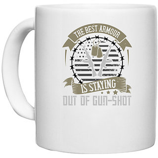                       UDNAG White Ceramic Coffee / Tea Mug 'Military | The best armour is staying out of gunshot' Perfect for Gifting [330ml]                                              