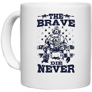                       UDNAG White Ceramic Coffee / Tea Mug 'Military | The brave die never2' Perfect for Gifting [330ml]                                              