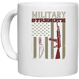                       UDNAG White Ceramic Coffee / Tea Mug 'Military | military strength' Perfect for Gifting [330ml]                                              