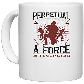                       UDNAG White Ceramic Coffee / Tea Mug 'Military | Perpetual optimism is a force multiplier 2' Perfect for Gifting [330ml]                                              