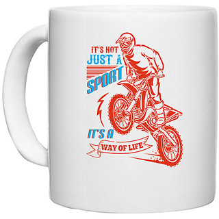                       UDNAG White Ceramic Coffee / Tea Mug 'Motor Cycle | Its not just a sport, its a way of life' Perfect for Gifting [330ml]                                              