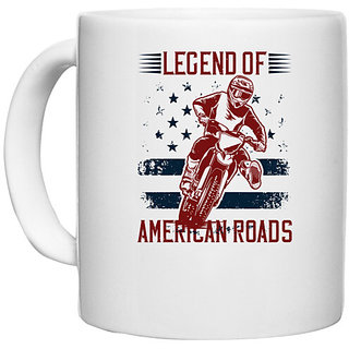                       UDNAG White Ceramic Coffee / Tea Mug 'Motor Cycle | Legend of American roads' Perfect for Gifting [330ml]                                              
