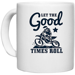                       UDNAG White Ceramic Coffee / Tea Mug 'Motor Cycle | Let the good times roll' Perfect for Gifting [330ml]                                              