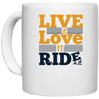                       UDNAG White Ceramic Coffee / Tea Mug 'Motor Cycle | Live it. Love it. Ride it' Perfect for Gifting [330ml]                                              