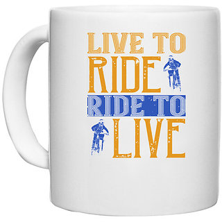                       UDNAG White Ceramic Coffee / Tea Mug 'Motor Cycle | Live to Ride, Ride to Live' Perfect for Gifting [330ml]                                              