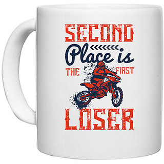                       UDNAG White Ceramic Coffee / Tea Mug 'Motor Cycle | Second place is the first loser' Perfect for Gifting [330ml]                                              