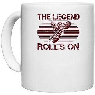                       UDNAG White Ceramic Coffee / Tea Mug 'Motor Cycle | The Legend Rolls On' Perfect for Gifting [330ml]                                              