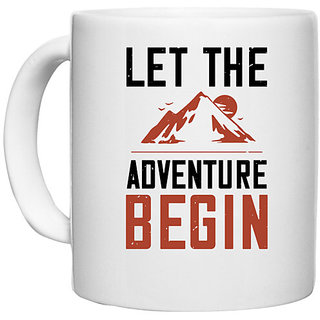 UDNAG White Ceramic Coffee / Tea Mug 'Adventure Mountain | let the adventure begin' Perfect for Gifting [330ml]