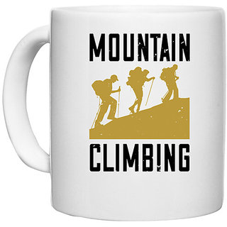                       UDNAG White Ceramic Coffee / Tea Mug 'Adventure Mountain | mountain climbing' Perfect for Gifting [330ml]                                              