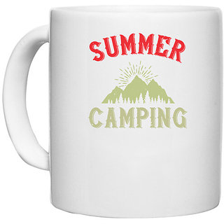                       UDNAG White Ceramic Coffee / Tea Mug 'Adventure Mountain | summer camping' Perfect for Gifting [330ml]                                              