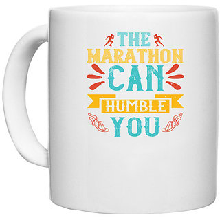                       UDNAG White Ceramic Coffee / Tea Mug 'Running | The marathon can humble you' Perfect for Gifting [330ml]                                              