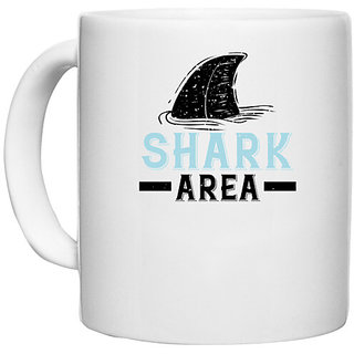                       UDNAG White Ceramic Coffee / Tea Mug 'Shark | shark area' Perfect for Gifting [330ml]                                              