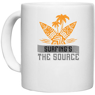                       UDNAG White Ceramic Coffee / Tea Mug 'Surfing | Surfing's the source' Perfect for Gifting [330ml]                                              
