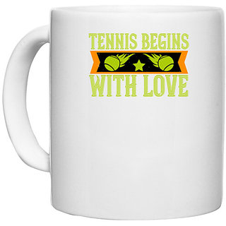                       UDNAG White Ceramic Coffee / Tea Mug 'Tennis | Tennis begins with love' Perfect for Gifting [330ml]                                              