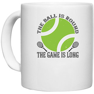                       UDNAG White Ceramic Coffee / Tea Mug 'Tennis | The ball is round the game is long' Perfect for Gifting [330ml]                                              