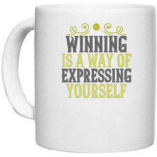                       UDNAG White Ceramic Coffee / Tea Mug 'Tennis | Winning is a way of expressing yourself' Perfect for Gifting [330ml]                                              